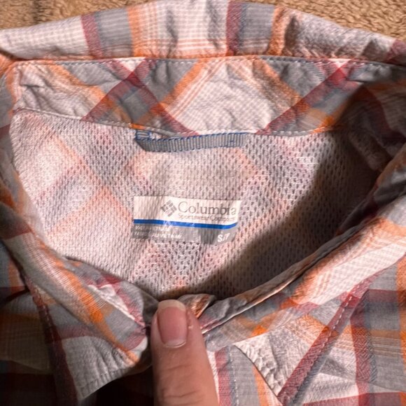 Columbia Men Small Gray White‎ Orange Short Sleeve Button Down Shirt (N) - Picture 4 of 7